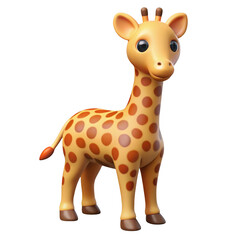 Adorable 3d rendered giraffe character with big eyes and spotted coat perfect for animation transparent background
