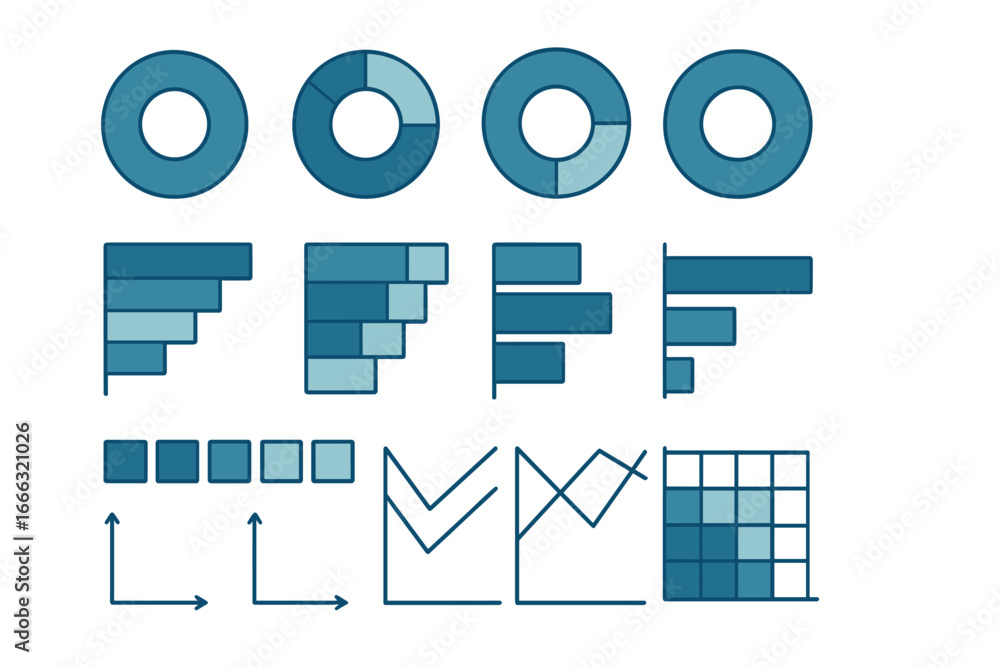 Poster vector illustration of various data visualization charts and graphs