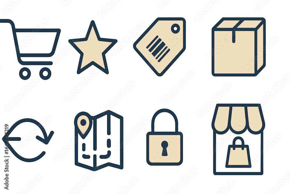 Poster vector icons representing shopping elements in a minimalist style