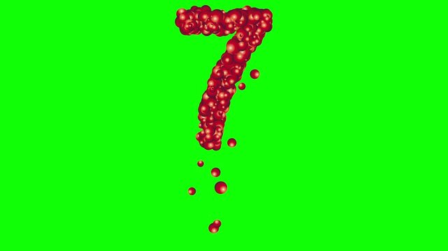 Number Seven with red spheres effect on green screen background