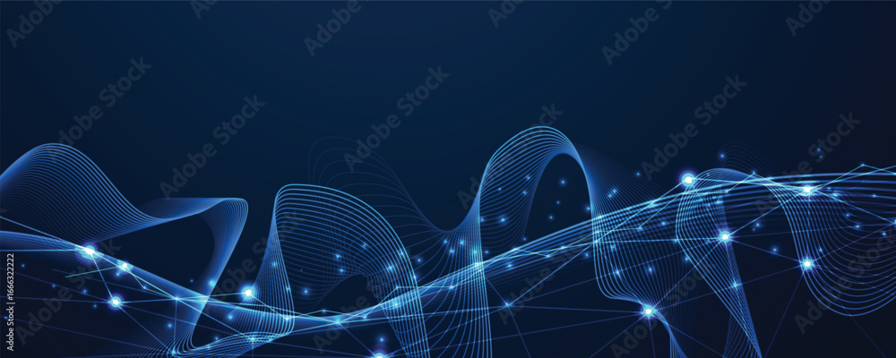 Poster technology and modern science banner or header. connected neural network