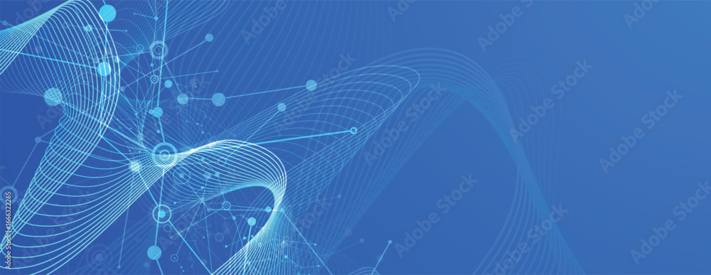 Poster technology and modern science banner or header. connected neural network