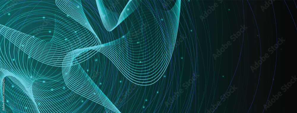 Aufkleber technology and modern science banner or header. connected neural network
