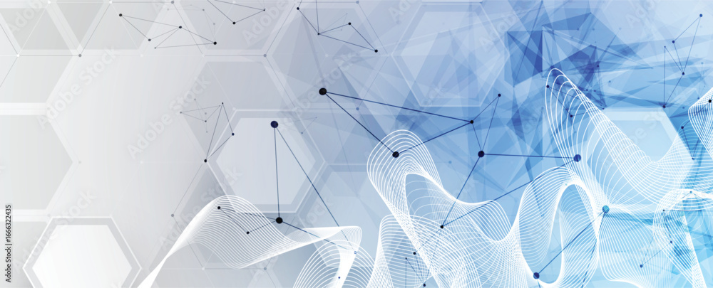 Poster technology and modern science banner or header. connected neural network