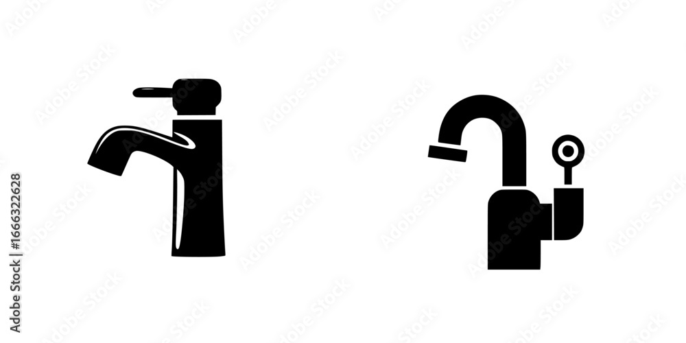 Poster two modern kitchen faucets with sleek designs in black and white showcasing functionality and style 