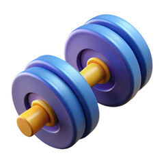 Bright blue and purple dumbbell 3d render for gym and fitness enthusiasts transparent background