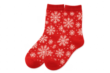 Red christmas socks with snowflakes pattern on transparent background