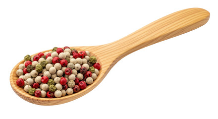 Isolated Wooden Spoon of Mixed Peppercorns