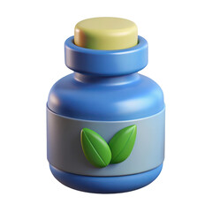 3d rendered herbal medicine bottle with natural leaf design for wellness and health products transparent background