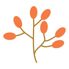 flat simple branch with round red orange leaves vector clipart autumn isolated on transparent background