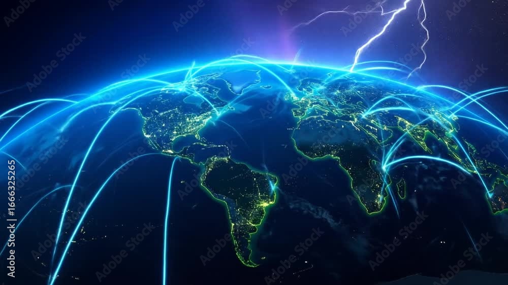 Aufkleber global network visualization: digital world connections, data flow, and communication networks