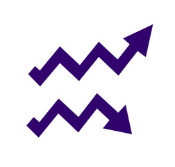 graph going up and down purple arrow icon on white background