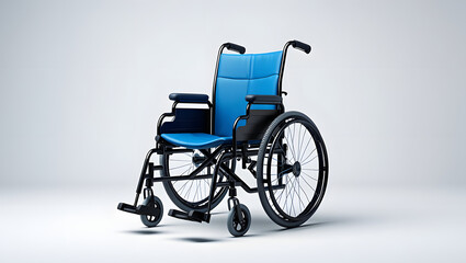 Modern Blue Wheelchair: Clean Studio Shot, Medical Equipment, Accessibility, Healthcare, Disability, Mobility Aid, 3D Render.