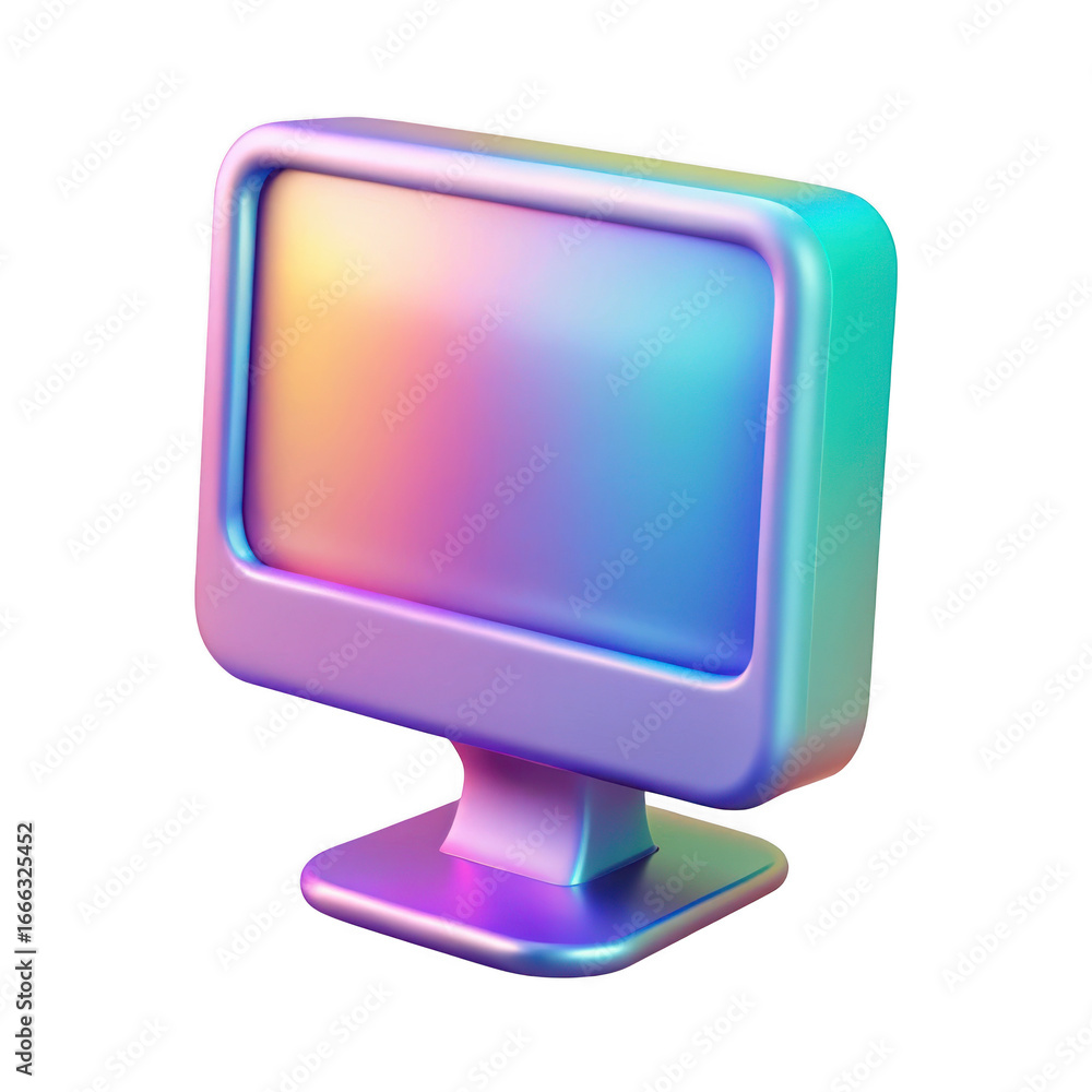 Poster iridescent 3d computer monitor isolated on transparent background