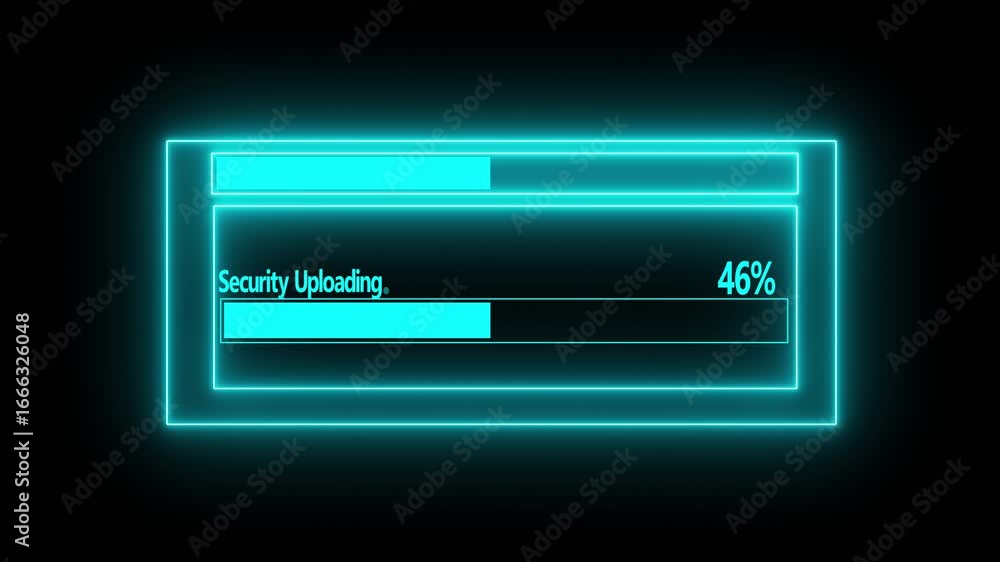 Poster neon security upload interface animation with glowing progress bar and futuristic hud design