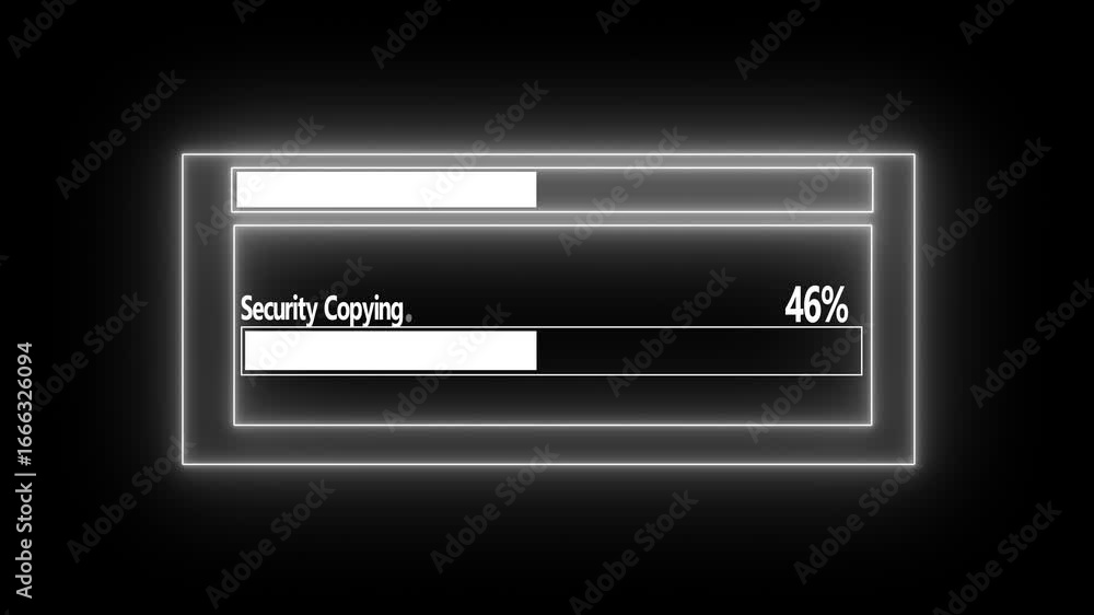 Poster neon security upload interface animation with glowing progress bar and futuristic hud design