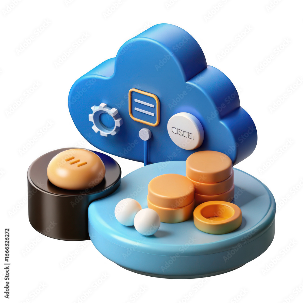 Poster abstract blue cloud shape with circular elements isolated on transparent background