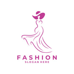 Dress line art logo design vector template. Vintage Fashion Women logo design vector template