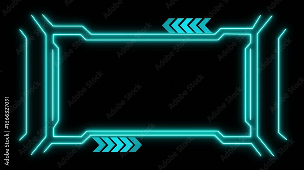 Poster hud template. frame hud element. futuristic viewfinder of future. neon line hud animation on black b
