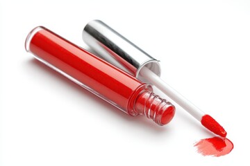 Lipgloss Tube. Isolated Lipstick Lipgloss on White Background with Red Color