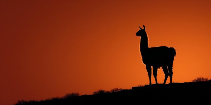 Llama Silhouette at Sunset - Majestic Wildlife of the Desert - Powered by Adobe
