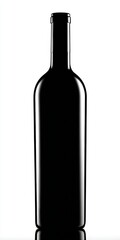 Mystery Wine. Black Wine Bottle Silhouette with Aluminium Cap and Glasses in Vertical Composition