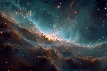 Fototapeta premium A stunning view of a colorful nebula in outer space with countless stars. A concept for scientific discovery, the vastness of the cosmos, and space travel.