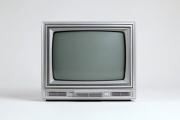 Old LCD TV Silvery Frame on White Background. Electronic Display with Blank Screen Design