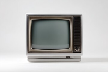 Old LCD TV. Silvery Frame Television Set on White Background Blank Display