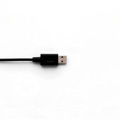 Black USB cable connector on white background  