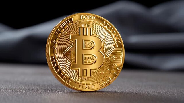 Gold cryptocurrency coin featuring unique initials draws attention in contemporary finance. Gleaming surface reflects light in minimalistic environment