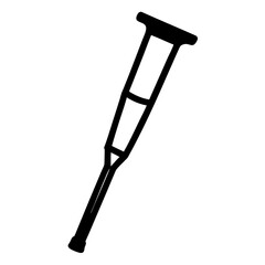 Black silhouette illustration of a crutch isolated on white background featuring a bold clean shape and minimalist modern style for commercial use,