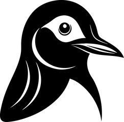 Penguin head silhouette  vector black , white background 