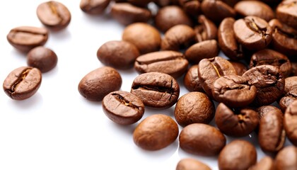 Roasted Coffee Beans Close-up on White Background.