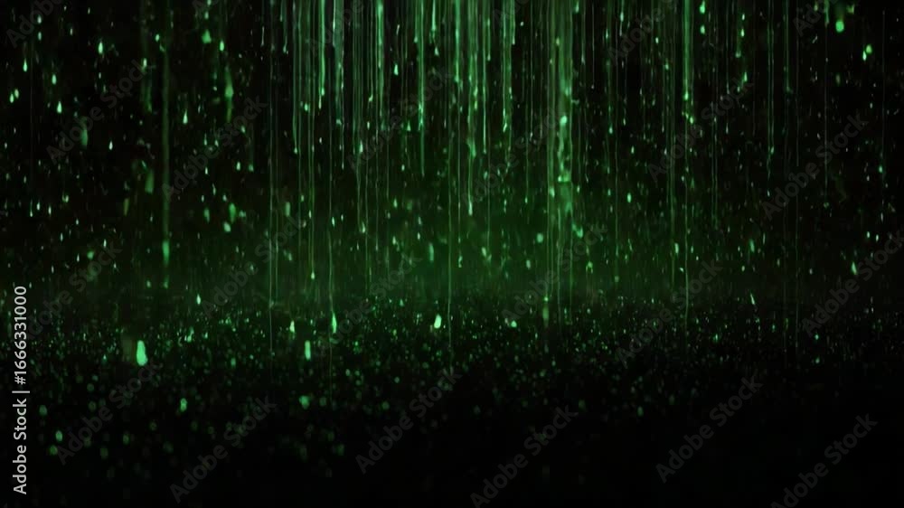 Aufkleber enigmatic digital rain: an abstract display of descending green data streams against a dark backdrop