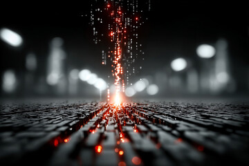 A foggy, atmospheric server room corridor. A concept for the hidden world of data, cybersecurity threats, and the complexity of digital infrastructure.