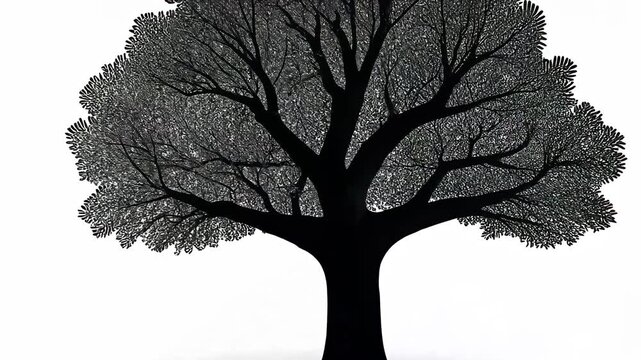 Stylized tree silhouette with intricate branches and roots