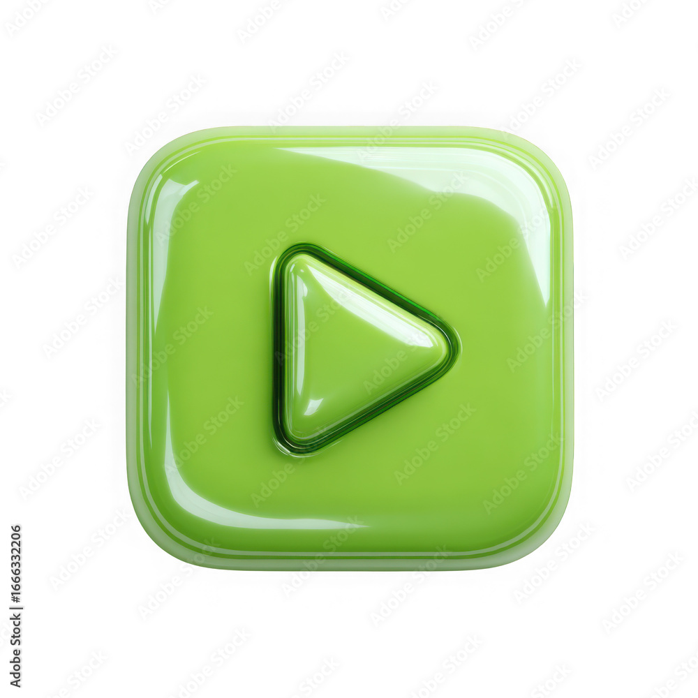 Aufkleber glossy green play button icon with rounded corners isolated on transparent background