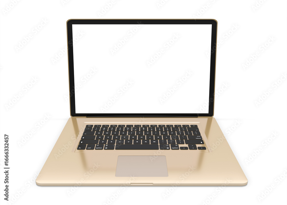 Aufkleber modern gold laptop computer screen isolated on transparent background with shadows. 3d rendering