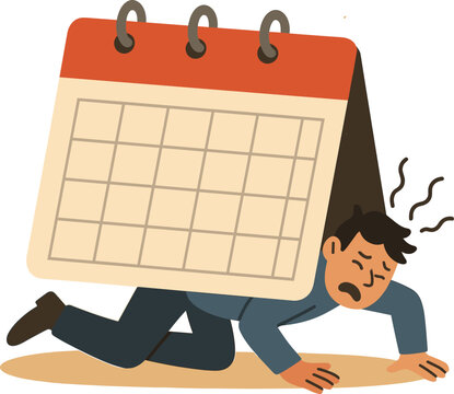 Man crushed by calendar, overwhelmed by deadlines