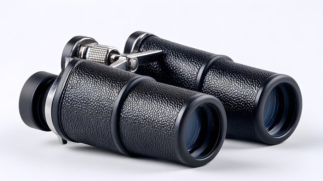 Professional Black Binoculars with Rubber Grip on White Background - Powered by Adobe