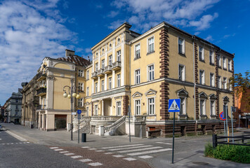 Fototapeta premium Kalisz, Karol Weigt Palace on Śródmiejska Street, historic tenement with decorative facade, balconies and representative staircase, an example of historic urban architecture.