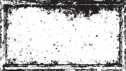 black distressed border surrounds  white background with scattered black specks.