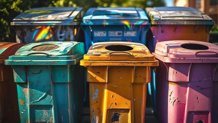 AI generated trash bins in a colorful park according to the type of trash