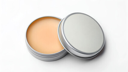Open Lip Balm Tin with Visible Product on Dark Background &ndash; Natural Skincare and Beauty Product
