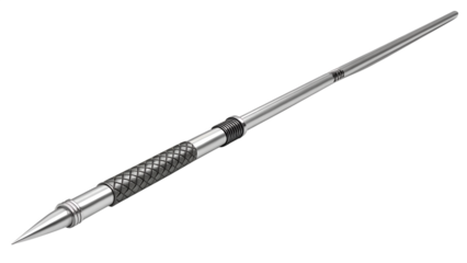 Metal spear weapon with sharp point and textured grip isolated on transparent background transparent background png