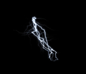 A dynamic lightning bolt strikes diagonally across a dark background, illuminating the void with...