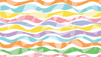  vibrant abstract pattern featuring horizontal wavy bands in pastel shades of orange, yellow, pink, purple, blue, and green.