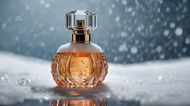 bottle of perfume in winter