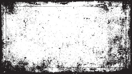  black and white distressed grunge frame with speckles and  rough texture.